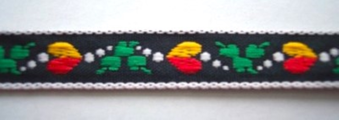 Black/Red/Yellow Hearts 7/16 Inch Floral Jacquard