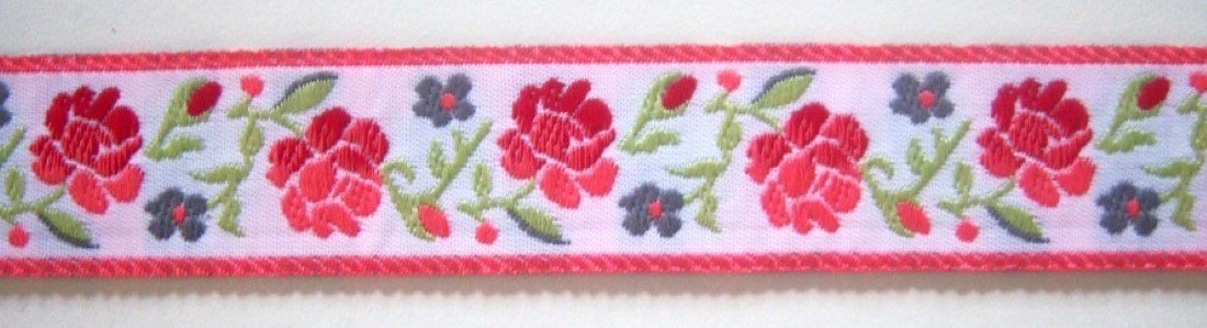 White/Rose Floral 7/8" Jacquard