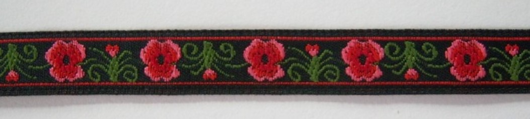 Black/Pink/Red 3/8 Inch Jacquard