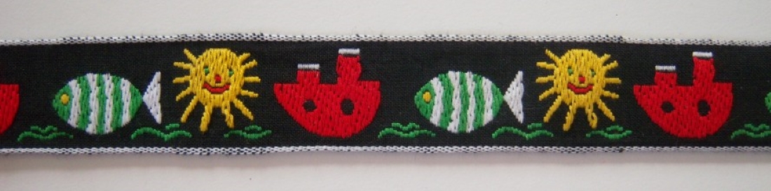 Black/Fish/Red Boats 1 Inch Jacquard