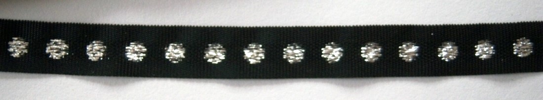 Black/Silver Dot 3/8" Poly Ribbon