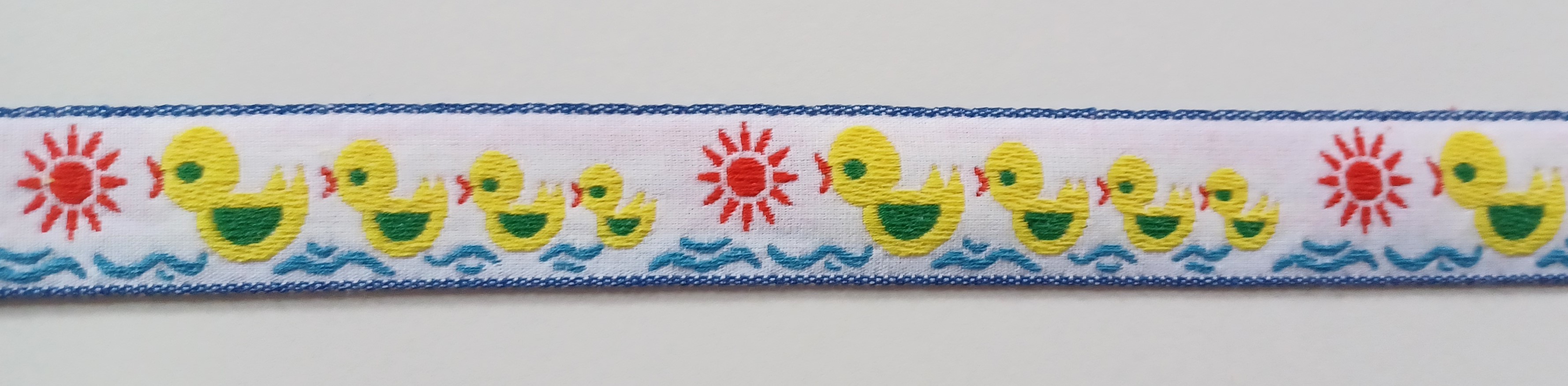 White/Yellow Ducks Polyester 1 Inch Jacquard