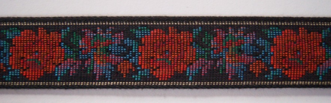 Black Tapestry Floral 1 Inch Jacquard