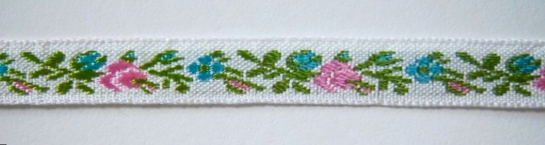 White/Pink/Aqua Floral Jacquard