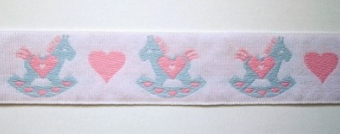 White/Pink Rocking Horse 7/8 Inch Jacquard