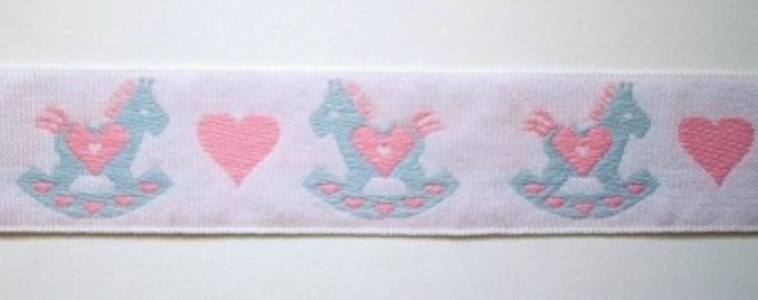 White/Pink Rocking Horse 7/8" Jacquard