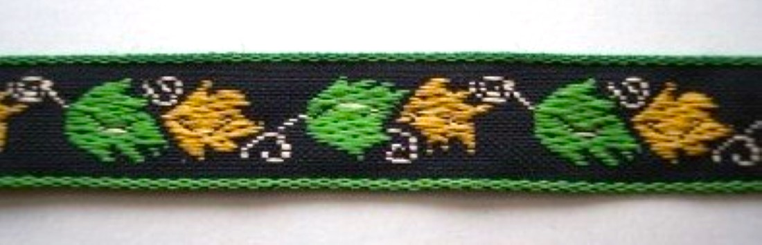 Black/Kiwi/Gold 1/2 Inch Leaves Jacquard