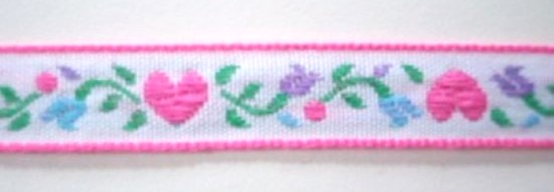 Hot Pink Hearts 1/2" Jacquard