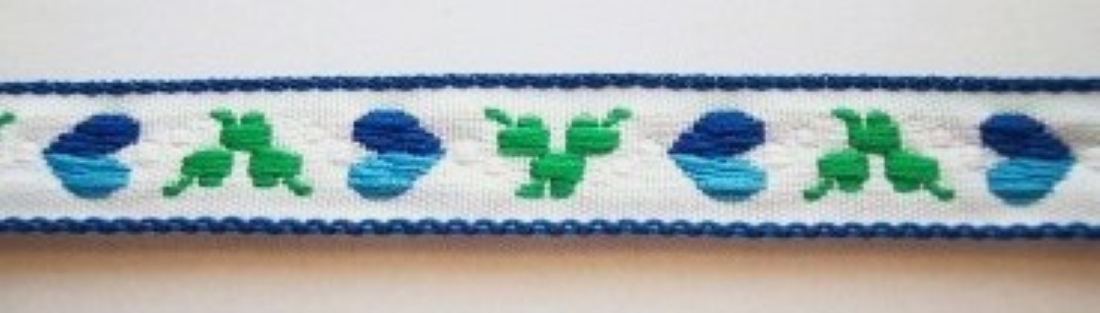 White/Royal Hearts 3/8 Inch Jacquard