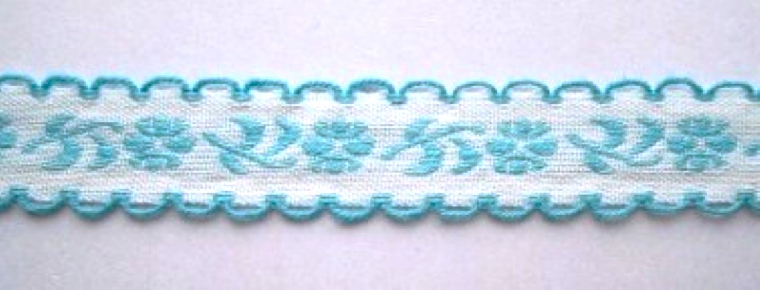 White/Aqua 1/2" Floral Jacquard