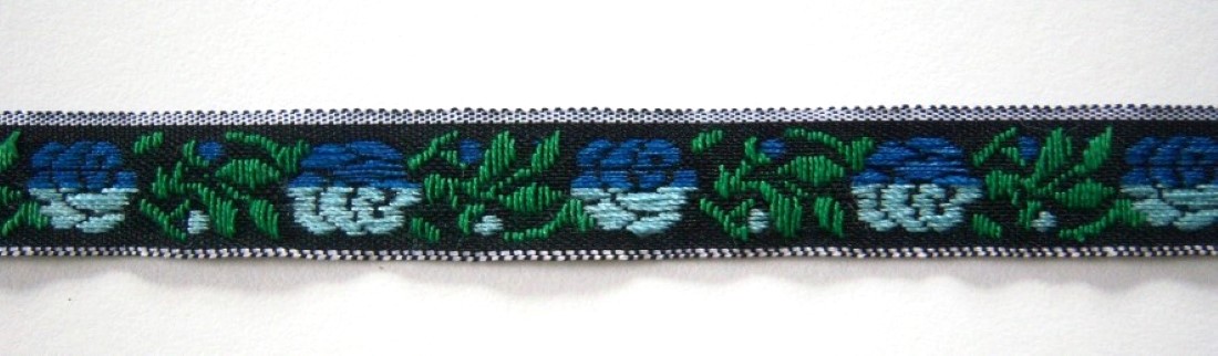 Black/Blue 7/16 Inch Floral Jacquard