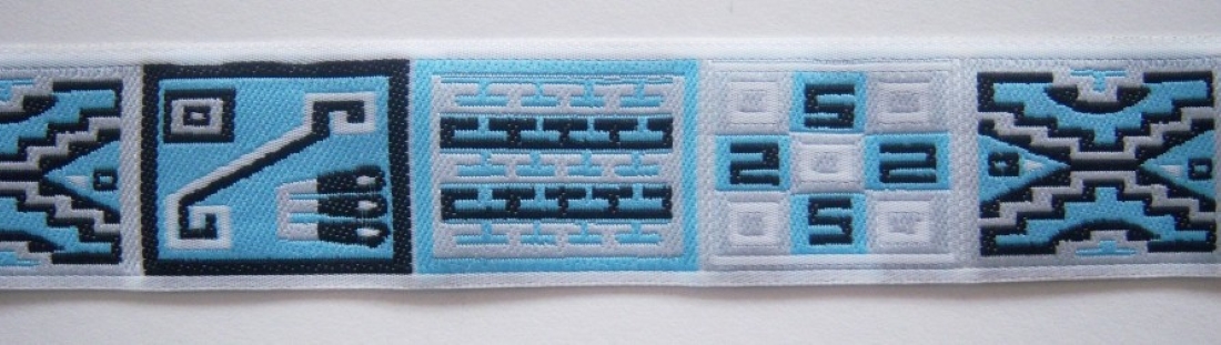 Ice Blue/Black 1 1/8 Inch Jacquard