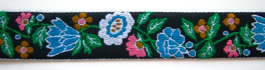 Black/Turquoise Floral 1 Inch Jacquard