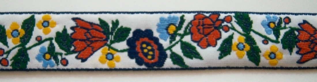 White/Sienna Floral 1 Inch Jacquard