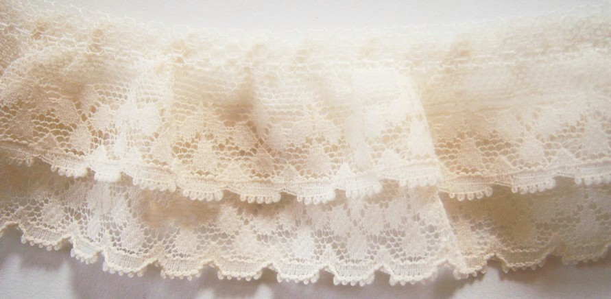 Ivory 1 1/2" Double Gathered Nylon Lace