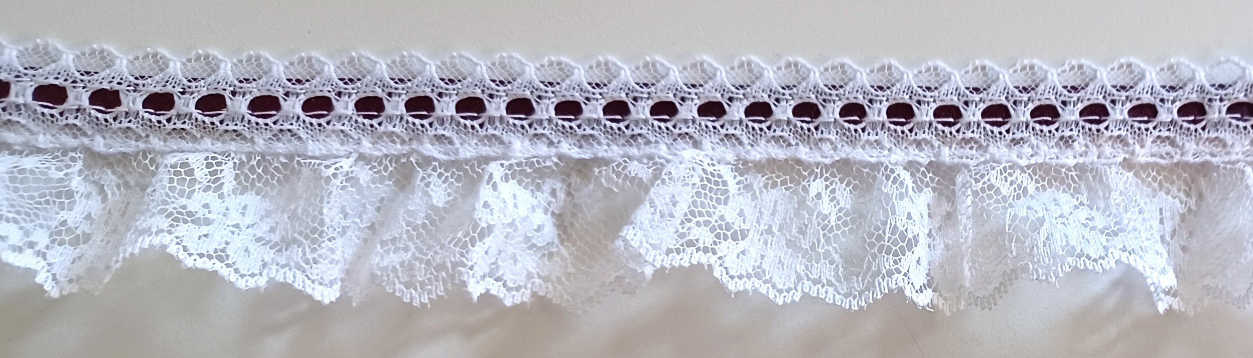 Aubergine Satin/White 1 1/2" Ruffled Lace