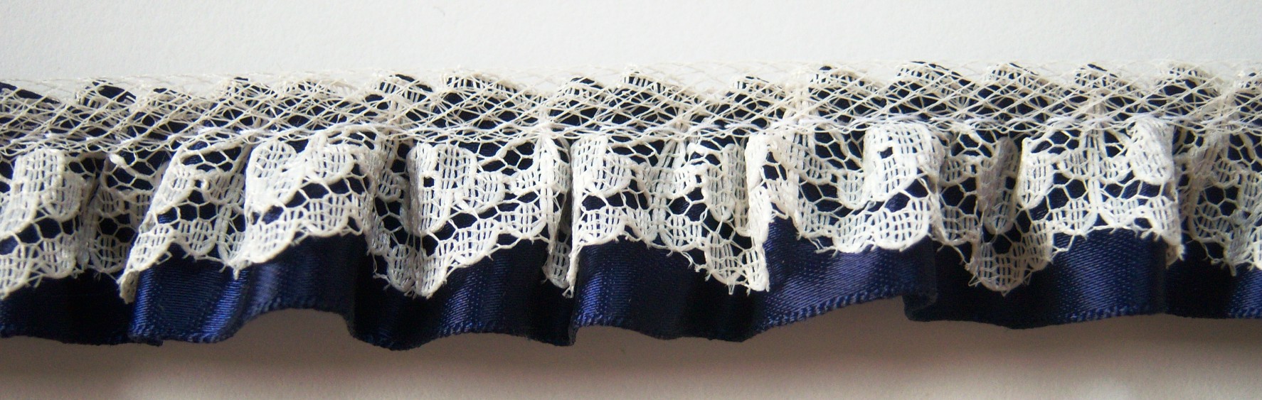 Ivory Lace/Navy Satin Ruffled