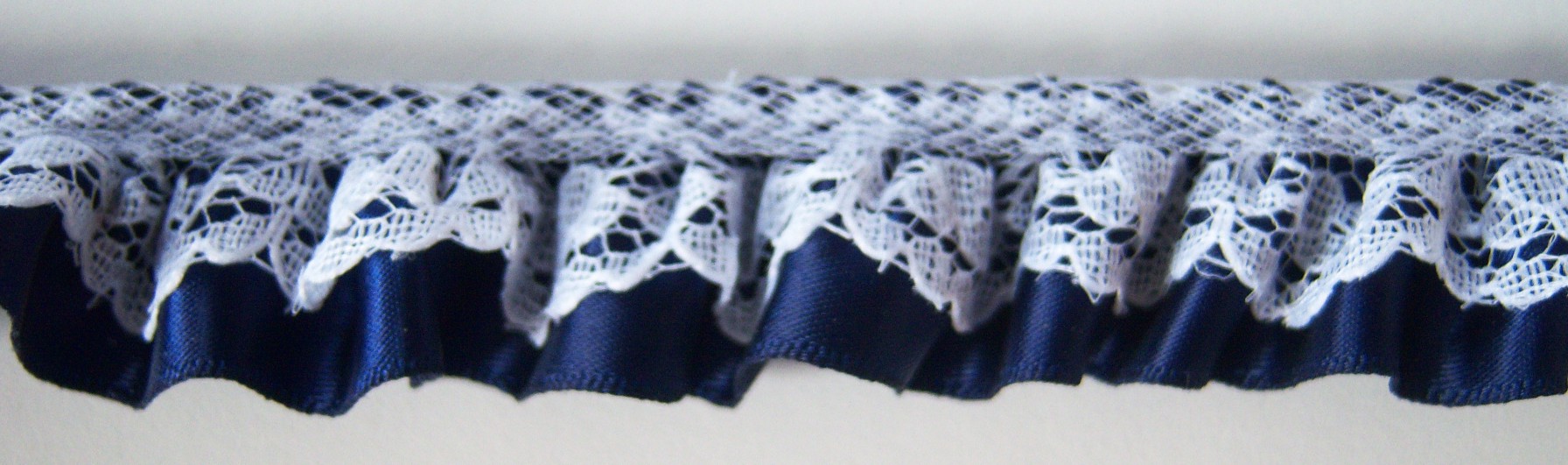 White Lace/Navy Satin Ruffled