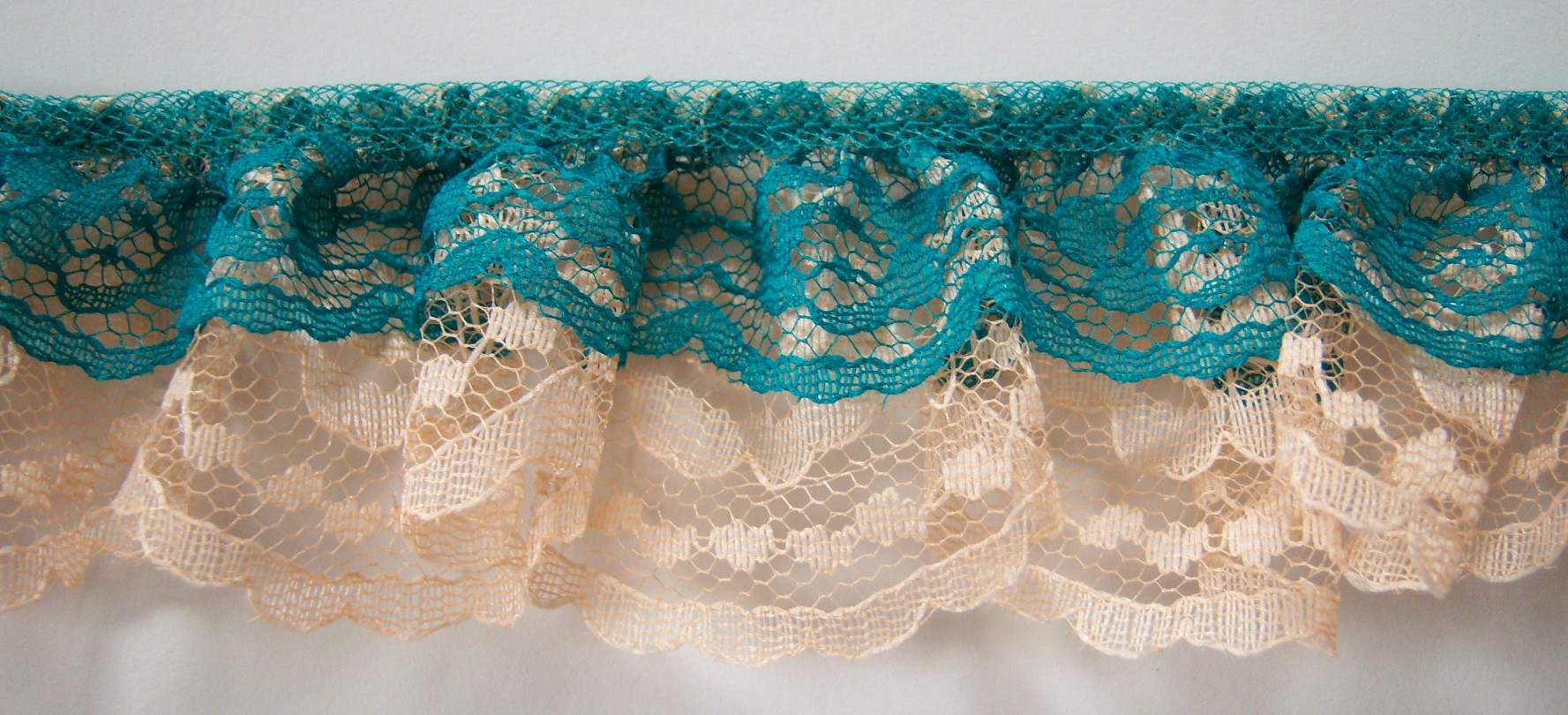 Teal/Peach Double Gathered Lace