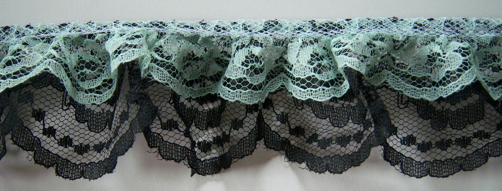 Lt Mint/Black 2" Double Gathered Lace