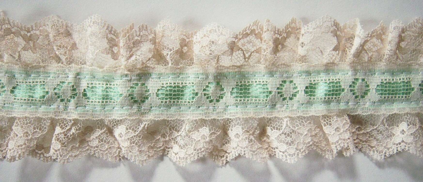 Ivory/Celadon Satin Ruffled 2 3/8" Lace