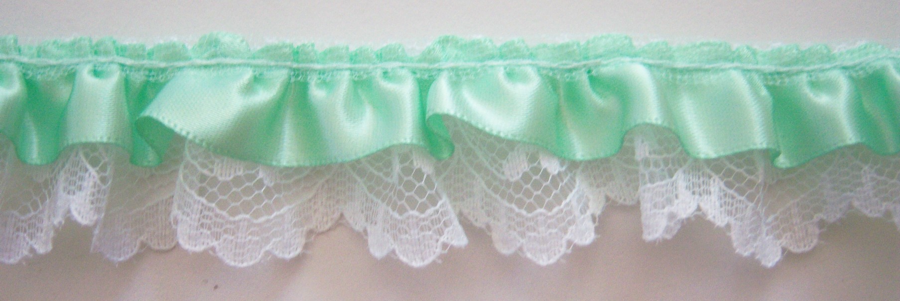 Mint Satin/White 1 1/4" Ruffled Lace