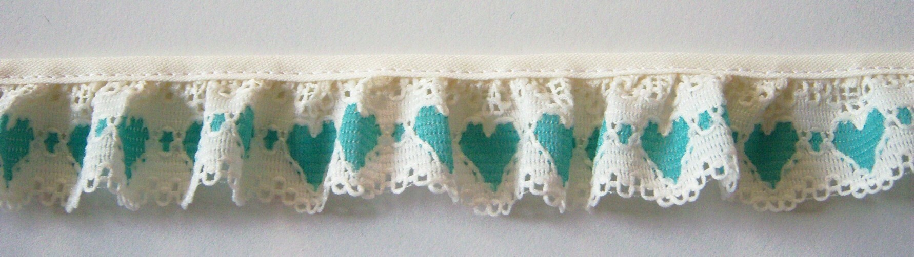 Ivory/Lt Jade Hearts 1" Ruffled Lace