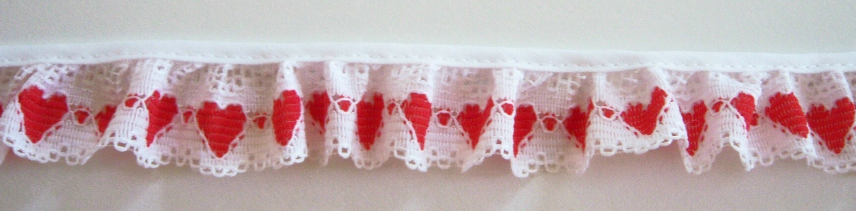 White/Red Hearts 1" Ruffled Lace