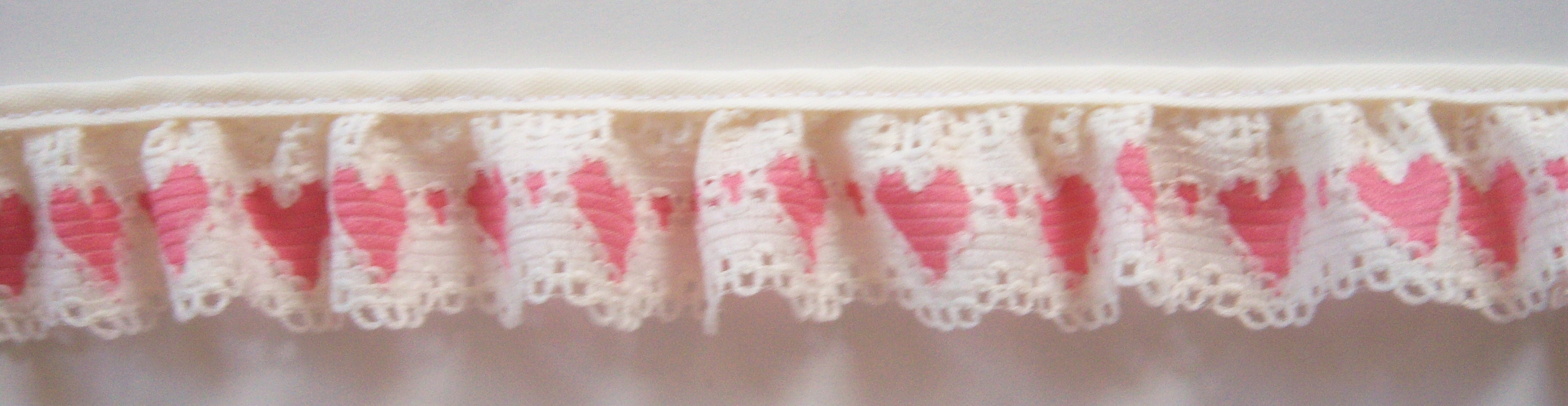Ivory/Rose Hearts 1" Ruffled Lace