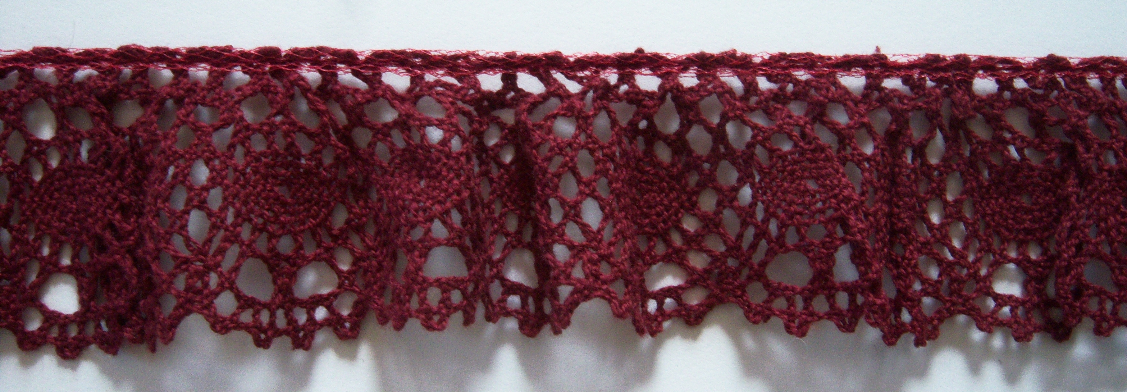 Burgundy Cotton 2 Inch Gathered Cluny Lace