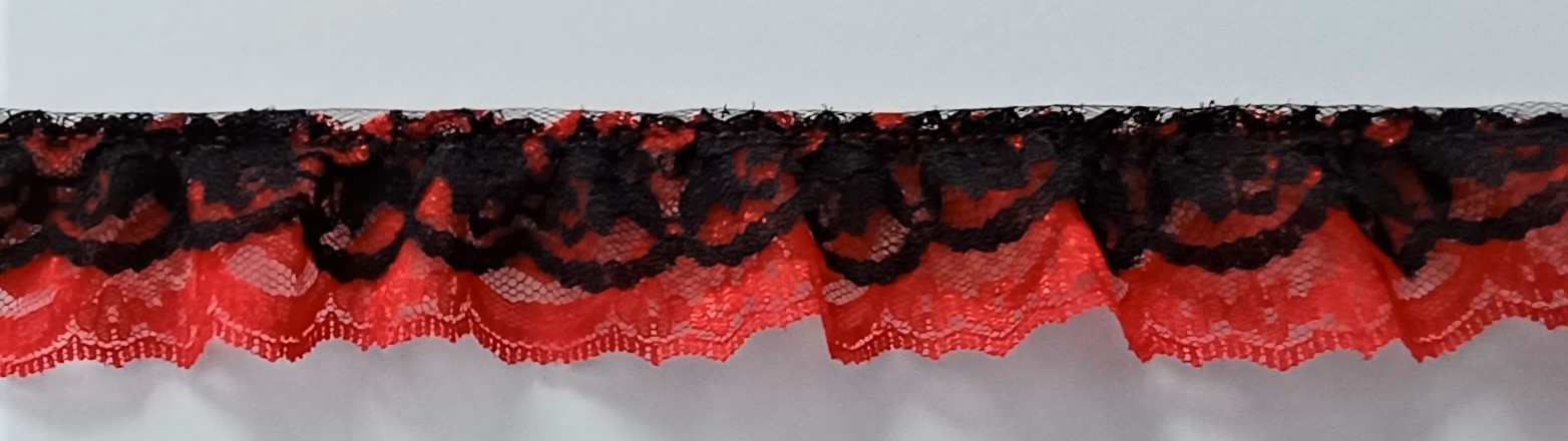 Black/Shiny Red 1 1/2" Gathered Lace