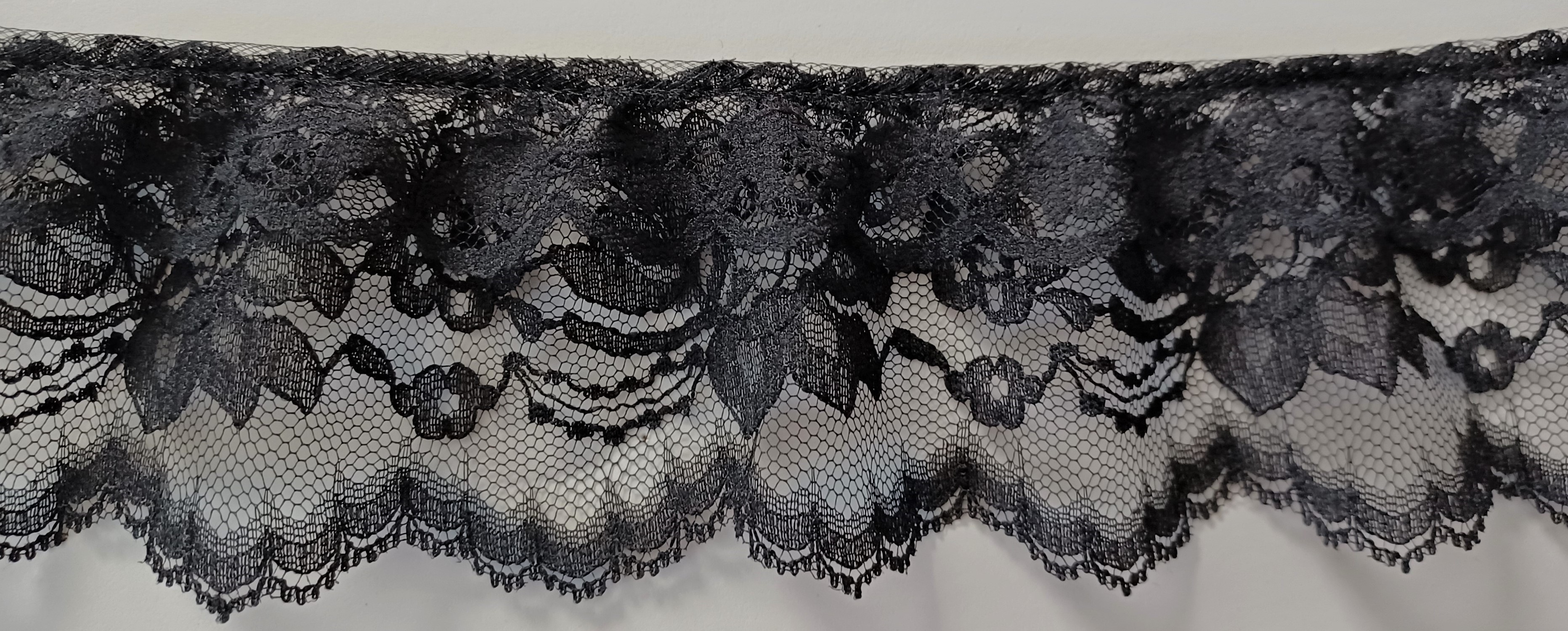 Black/Black 3" Gathered Lace