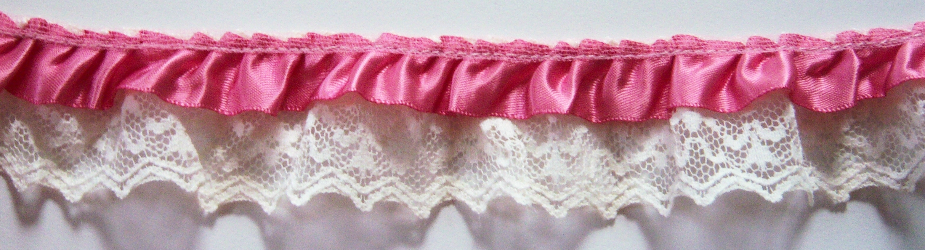 Rose Satin/Ivory 1 1/2" Ruffled Lace