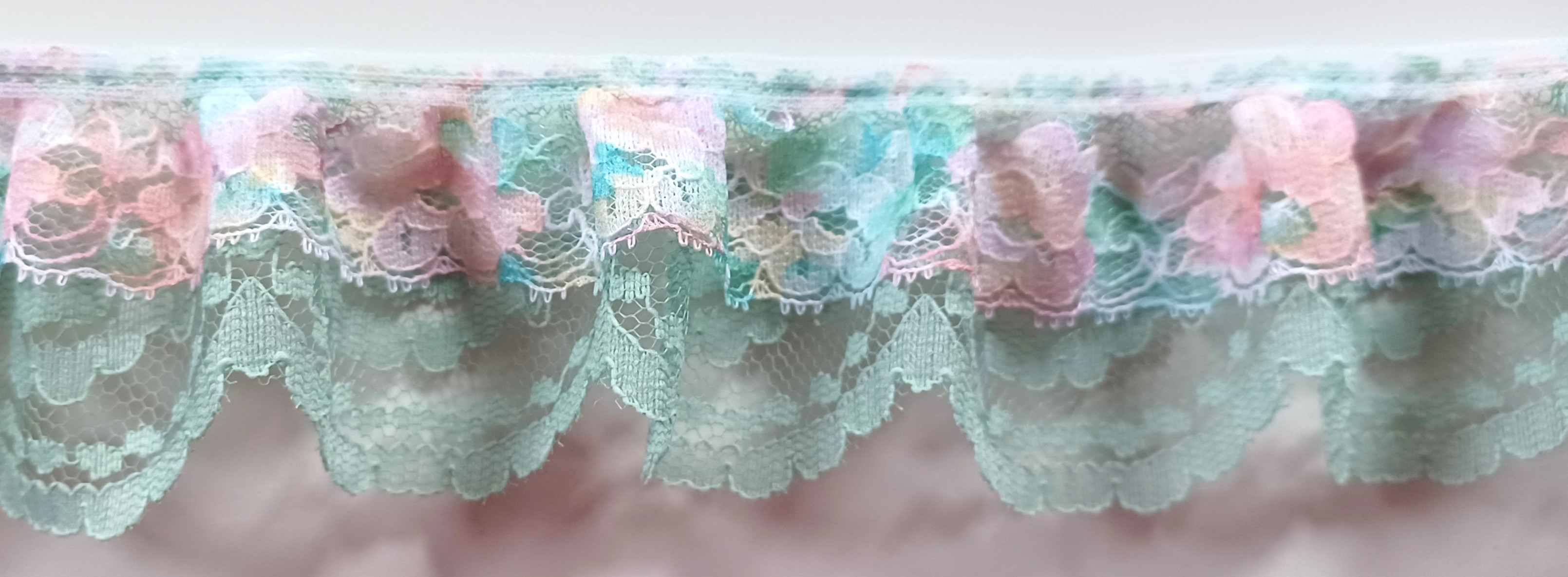 Floral/Celadon 2" Gathered Lace