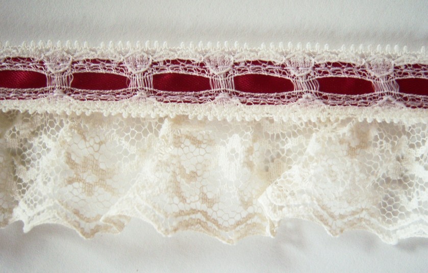 Wine Satin/Ivory 1 3/4" Ruffled Lace