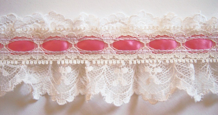 Rose Satin/Ivory 2" Ruffled Lace