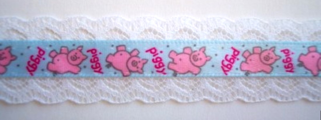 White Lace/Satin Piggy 7/8" Ribbon