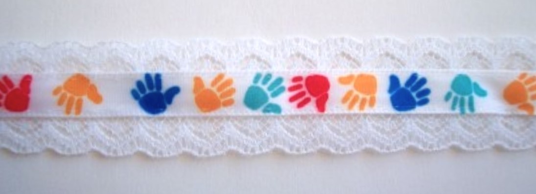 White Lace/Satin Hands 7/8" Ribbon