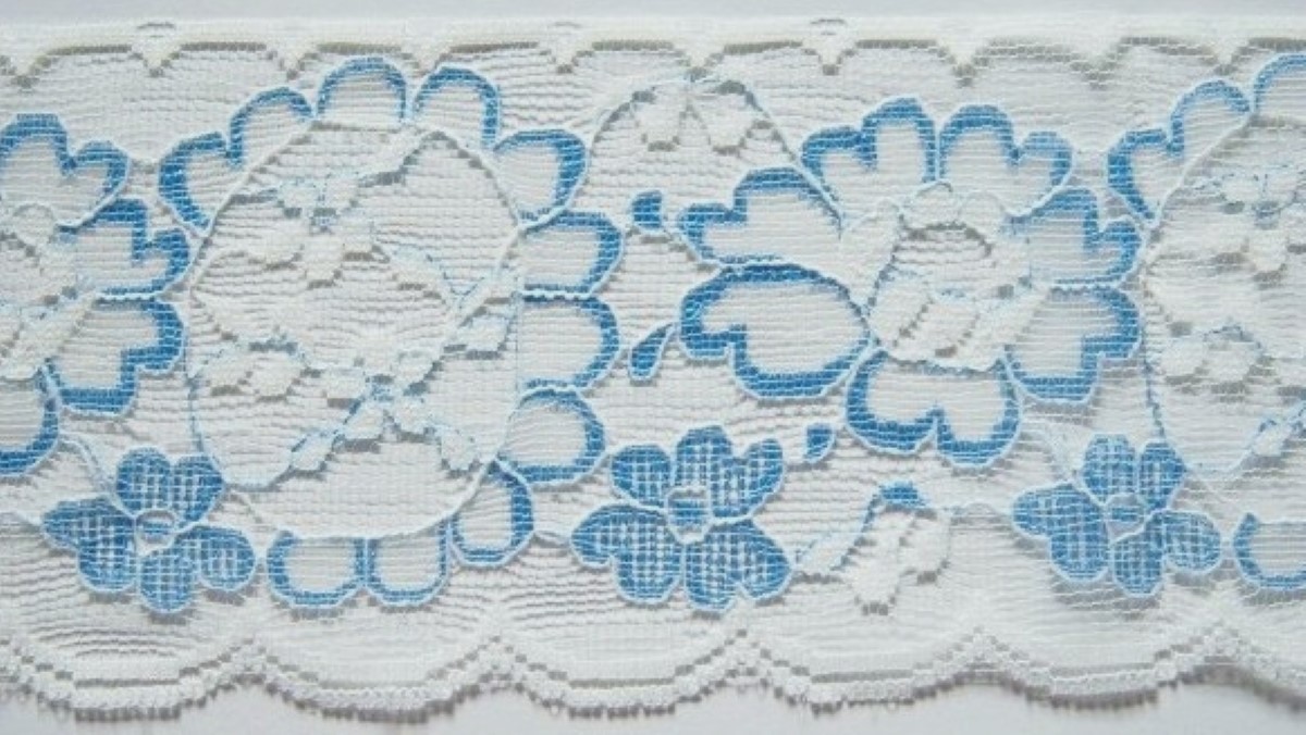 Ivory/Blue 4 Inch Nylon Lace