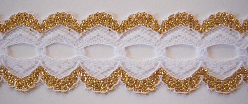 White/Gold 1 3/8" Metallic Lace
