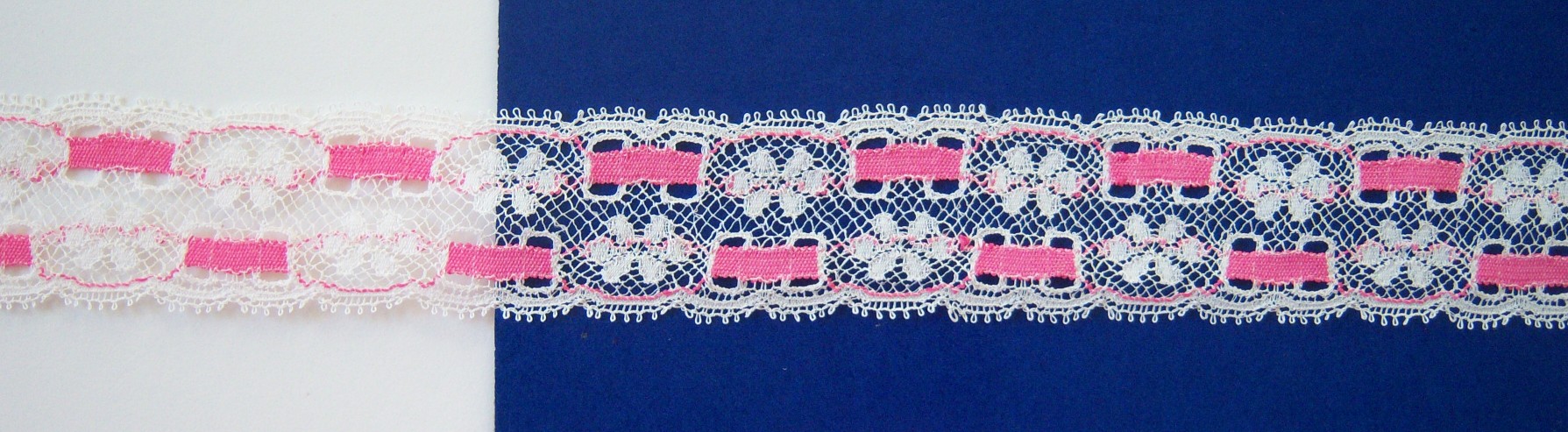 White/Hot Pink 1 1/4" Nylon Lace