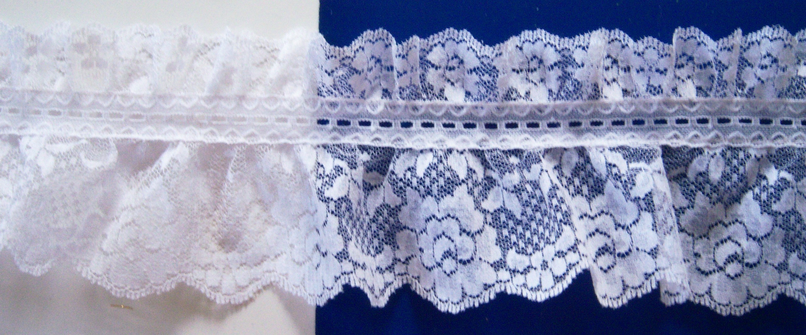 White 4" Gathered Nylon Lace