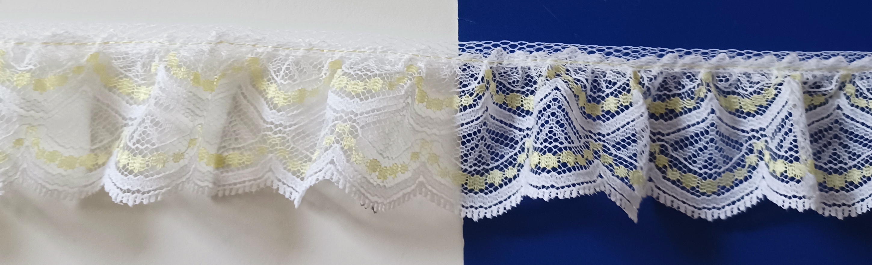 White/Shiny Yellow 1 3/4" Ruffled Lace
