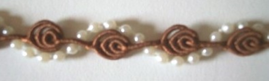 Cocoa Rosebraid/Ivory 1/2" Pearl Trim