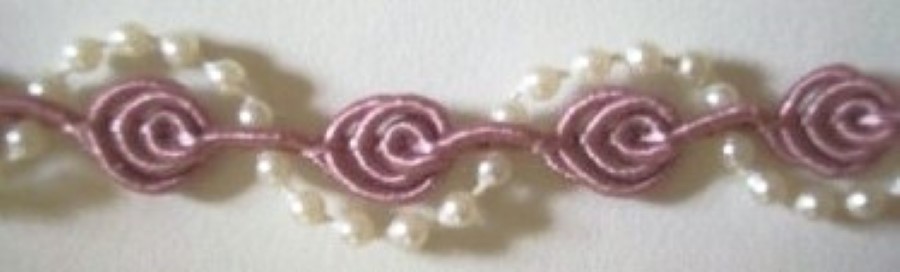 Mauve Rosebraid/White 1/2" Pearl Trim