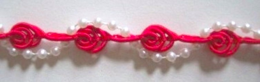 Red Rosebraid/White 1/2" Pearl Trim