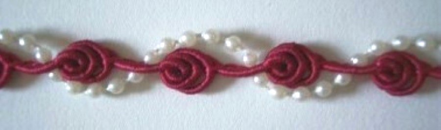 Wine Rosebraid/Ivory 1/2" Pearl Trim