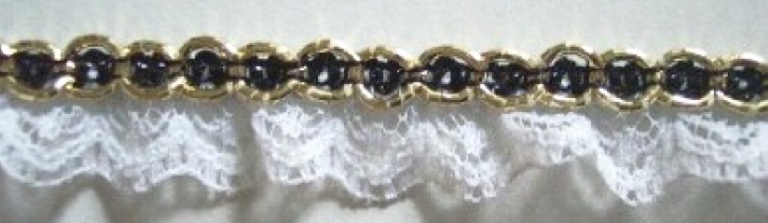 White/Black/Gold 1/2" Ruffled Lace