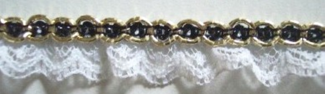 White/Black/Gold 1/2" Gathered Lace