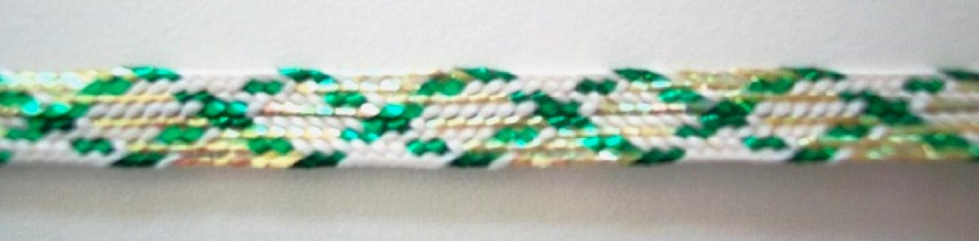 White/Green Metallic 1/4" Wired Middy Braid